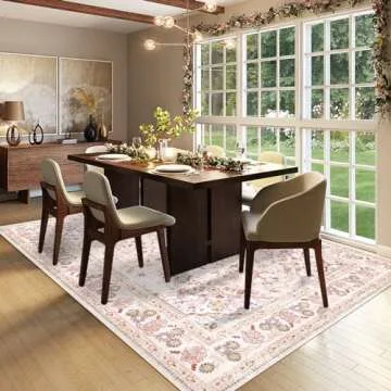 Vhong Pink Area Rugs Washable Boho Vintage Modern Neutral Large Carpet 5×7 High Traffic Rugs for Dinning Room Living Room Bedroom Girls' Room Nursery Room Non Slip