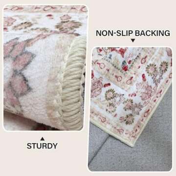 Vhong Pink Area Rugs Washable Boho Vintage Modern Neutral Large Carpet 5×7 High Traffic Rugs for Dinning Room Living Room Bedroom Girls' Room Nursery Room Non Slip