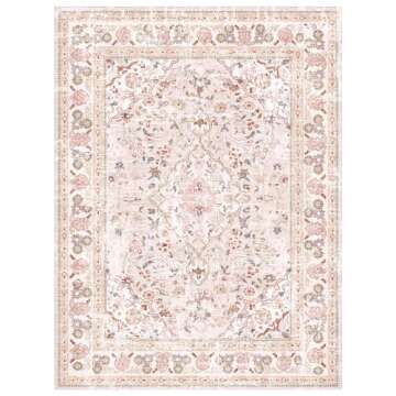 Vhong Pink Area Rugs Washable Boho Vintage Modern Neutral Large Carpet 5×7 High Traffic Rugs for Dinning Room Living Room Bedroom Girls' Room Nursery Room Non Slip