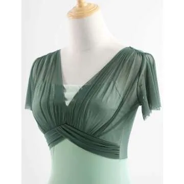 Dayance Green Women Leotards for Ballet, Flutter Sleeve Faux-2 Piece Dance Wear for Recitals