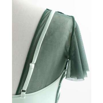 Dayance Green Women Leotards for Ballet, Flutter Sleeve Faux-2 Piece Dance Wear for Recitals