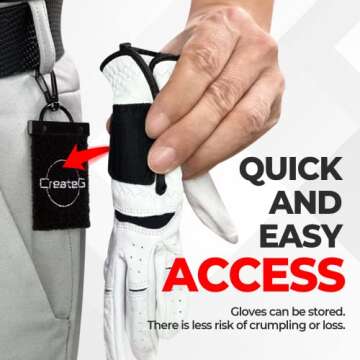 CreateG Golf Glove Holder 2 PC - Not to The Pocket, But to The Waist - Both Sides Velcro Loop Holder Grabber Keeper - On Course Golf Accessories - Golf Gifts… (Black)
