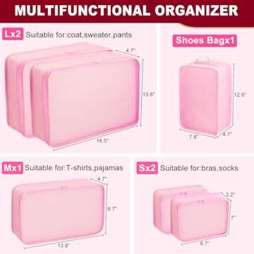 Packing cubes for Travel, CALACH Luggage Organizer Bags 6 Set Packing Cubes for Suitcases Travel Essentials for Carry on Mesh Suitcase Organizer with Shoe Bag (pink)