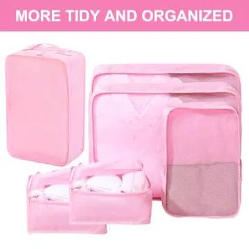 Packing cubes for Travel, CALACH Luggage Organizer Bags 6 Set Packing Cubes for Suitcases Travel Essentials for Carry on Mesh Suitcase Organizer with Shoe Bag (pink)