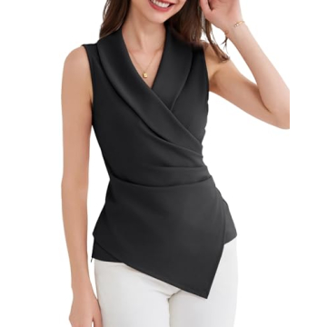 GRACE KARIN Women Sleeveless Dressy Summer Tops Asymmetrical Hem Fitted Casual Wrap Work Blouse Tops...