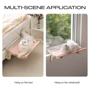 MEWOOFUN Cat Window Perch Lounge Mount Hammock Window Seat Bed Shelves for Indoor Cats No Drilling No Suction Cup (Pink/Grey)