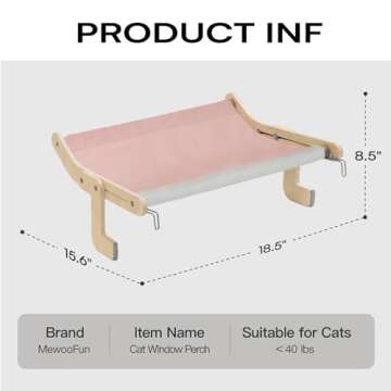 MEWOOFUN Cat Window Perch Lounge Mount Hammock Window Seat Bed Shelves for Indoor Cats No Drilling No Suction Cup (Pink/Grey)