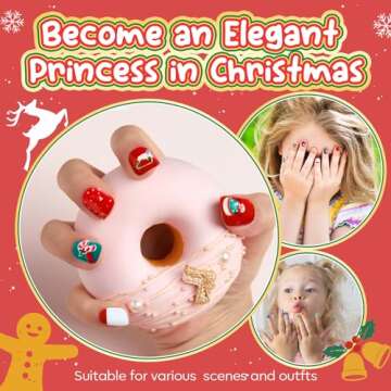 Modelones Christmas Press on Nails for Kids 144Pcs 6 Pack Children Girls Toys 8-10 Acrylic Fake Nails Pre-glue Full Cover Snowflake Red Xmas Short False Nail Art Kits Sets Gifts For Kids Girls
