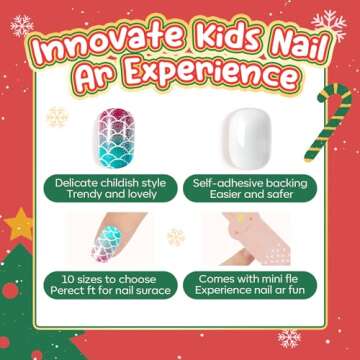 Modelones Christmas Press on Nails for Kids 144Pcs 6 Pack Children Girls Toys 8-10 Acrylic Fake Nails Pre-glue Full Cover Snowflake Red Xmas Short False Nail Art Kits Sets Gifts For Kids Girls