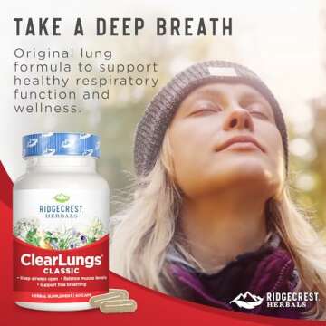 RidgeCrest Herbals ClearLungs Classic, Natural Lung and Nasal Daily Health Supplement for Bronchial, Respiratory, Immune, Sinus, and Mucus Wellness Support, Herbal Formula (60 Caps, 30 Serv)