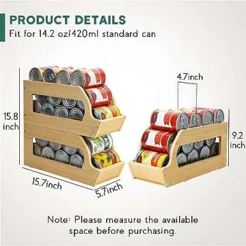 Yumkfoi Bamboo Can Organizers and Storage for Pantry, Soda Can Organizer Beverage Drink Holders, Stackable Canned Goods Organizer Can Dispenser for Pantry, Kitchen, Cabinet (2 Pack)