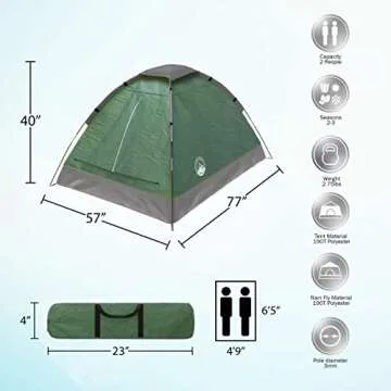 2 Person Camping Tent with Rain Fly and Carrying Bag - Lightweight Outdoor Tent for Backpacking, Hik...
