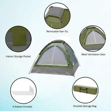 2 Person Camping Tent with Rain Fly and Carrying Bag - Lightweight Outdoor Tent for Backpacking, Hiking, or Beach Use by Wakeman Outdoors (Green)