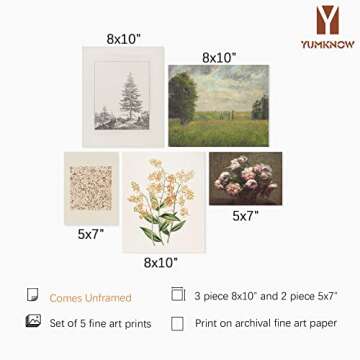 Vintage Botanical Wall Art Decor - Farmhouse Wall Decor for Bedroom Living Room Bathroom - Flower Po...