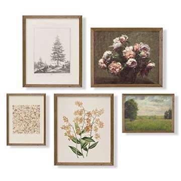 Vintage Botanical Wall Art Decor - Farmhouse Wall Decor for Bedroom Living Room Bathroom - Flower Poster Floral Pictures Plant Wall Prints for Kitchen Decor - Rustic French Country Room Decor Set of 5