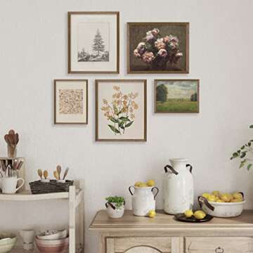 Vintage Botanical Wall Art Decor - Farmhouse Wall Decor for Bedroom Living Room Bathroom - Flower Poster Floral Pictures Plant Wall Prints for Kitchen Decor - Rustic French Country Room Decor Set of 5
