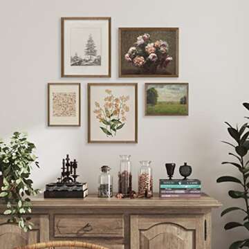 Vintage Botanical Wall Art Decor - Farmhouse Wall Decor for Bedroom Living Room Bathroom - Flower Poster Floral Pictures Plant Wall Prints for Kitchen Decor - Rustic French Country Room Decor Set of 5