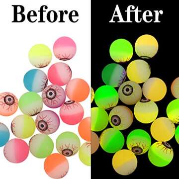 Elcoho 24 Pieces Glow in The Dark Bouncing Eyeballs Halloween Bright Bouncing Balls for Trick or Treat or Halloween Favors
