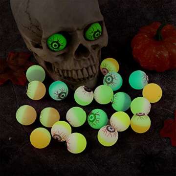 Elcoho 24 Pieces Glow in The Dark Bouncing Eyeballs Halloween Bright Bouncing Balls for Trick or Treat or Halloween Favors