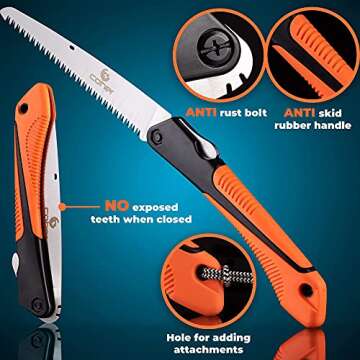 Folding Saw, 8 Inch Rugged Blade Hand Saw, Best for Camping, Gardening, Hunting | Cutting Wood, PVC,...