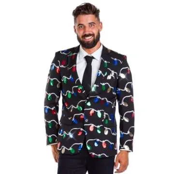 Tipsy Elves Men’s Sequin String of Lights Blazer with Tie - Unique Holiday Fashion