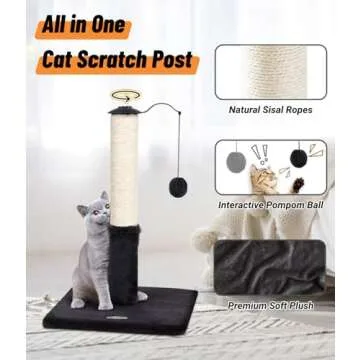 Happi N Pets 22" Cat Scratching Posts for Indoor Cats, Carpet Cat Scratch Post, Sisal Cat Scratcher, Cat Post with Rotatable Hanging Balls & Stable Base, Cat Scratchers for Kittens-Smoky Gray