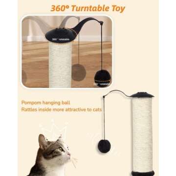 Happi N Pets 22" Cat Scratching Posts for Indoor Cats, Carpet Cat Scratch Post, Sisal Cat Scratcher, Cat Post with Rotatable Hanging Balls & Stable Base, Cat Scratchers for Kittens-Smoky Gray