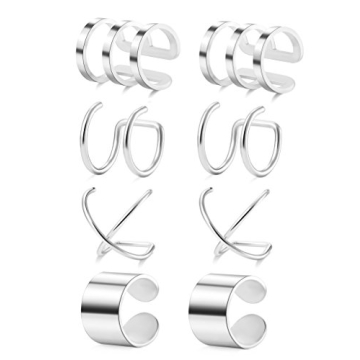 Tornito Stylish Ear Cuff Set - Adjustable Non-Piercing Stainless Steel 4 Pairs