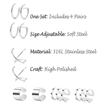 Tornito Adjustable Stainless Steel Ear Cuff Set for All