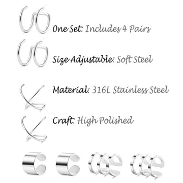 Tornito Adjustable Stainless Steel Ear Cuff Set for All