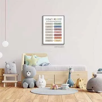 Classroom Growth Mindset Posters Positive Affirmations Quotes Canvas Wall Art Mental Health Therapy Office Motivational Decor Kids Educational Prints for Calming Corner Decorations 12x16in Unframed