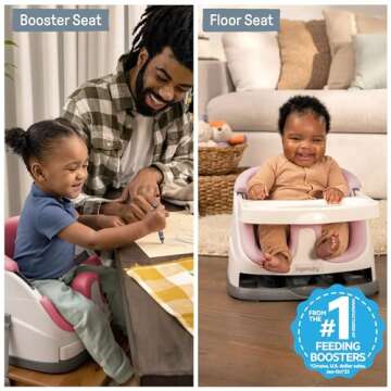 Ingenuity Baby Base 2-in-1 Booster Feeding and Floor Seat with Self-Storing Tray - Peony