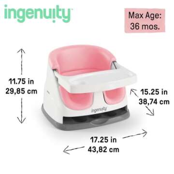 Ingenuity Baby Base 2-in-1 Booster Feeding and Floor Seat with Self-Storing Tray - Peony