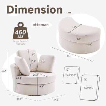 Huatean Home 39” Swivel Accent Barrel Chairs with Removable Headrest, Chaise Lounge Indoor with Ne...