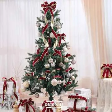 DINDOSAL Burgundy Velvet Ribbon Wired 1.5" x 10 Yards Burgundy Christmas Wired Ribbon with Gold Backside, Burgundy and Gold Wired Ribbon for Christmas Tree Decorations, Wreaths, Crafts, Gift Wrapping