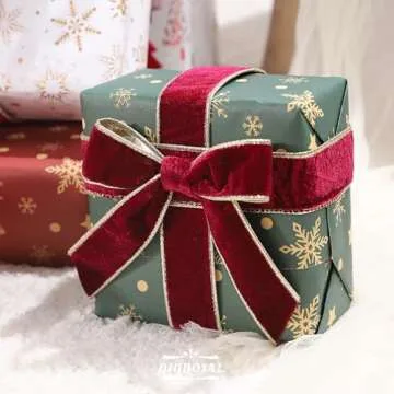 DINDOSAL Burgundy Velvet Ribbon Wired 1.5" x 10 Yards Burgundy Christmas Wired Ribbon with Gold Backside, Burgundy and Gold Wired Ribbon for Christmas Tree Decorations, Wreaths, Crafts, Gift Wrapping