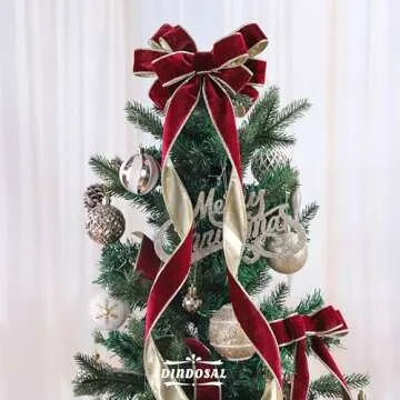 DINDOSAL Burgundy Velvet Ribbon Wired 1.5" x 10 Yards Burgundy Christmas Wired Ribbon with Gold Backside, Burgundy and Gold Wired Ribbon for Christmas Tree Decorations, Wreaths, Crafts, Gift Wrapping