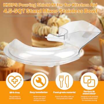 Upgraded W10616906 Pouring Shield KN1PS fit for Kitchen-Aid 4.5 5 QT Stand Mixer K45SS KSM75 KSM95 KSM150PS | Food Grade Splatter Guard Kitchen Mixer Attachment Splash Shield prime&swift