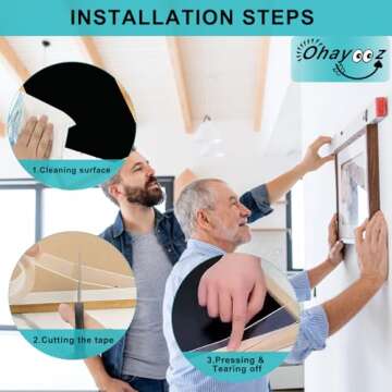 Ohayooz Extra Strong Double Sided Tape Heavy Duty Removable 10FT, Clear Sticky Adhesive Nano Tape Tough Washable Waterproof Mounting Tape for Hanging Picture, Poster, Carpet, Photo Deco