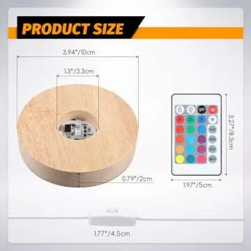 3.94 Inch Wooden Light Stand Base Colorful LED Lights Display Base with Remote Control for Selenite ...