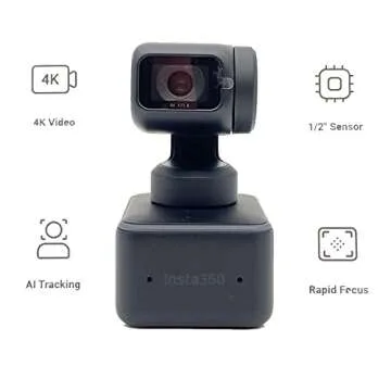 Insta360 Link - PTZ 4K Webcam with 1/2" Sensor, AI Tracking, Gesture Control, HDR, Noise-Canceling Microphones, Webcam for Laptop, Video Camera for Video Calls, Live Streaming(w/Selfie and lens cloth)