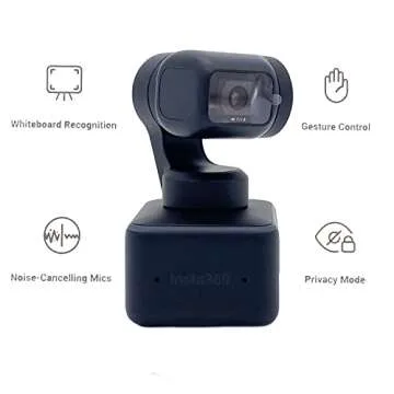 Insta360 Link - PTZ 4K Webcam with 1/2" Sensor, AI Tracking, Gesture Control, HDR, Noise-Canceling Microphones, Webcam for Laptop, Video Camera for Video Calls, Live Streaming(w/Selfie and lens cloth)
