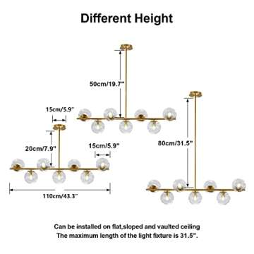 KCO Lighting 7-Light Clear Glass Globe Sputnik Chandelier Lighting Mid Century Modern Pendant Hangin...