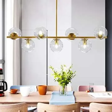 KCO Lighting 7-Light Clear Glass Globe Sputnik Chandelier Lighting Mid Century Modern Pendant Hanging Light Ceiling Gold Brass Chandeliers for Kitchen Island Dining Living Room