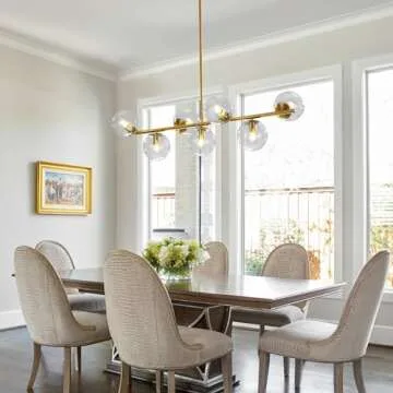 KCO Lighting 7-Light Clear Glass Globe Sputnik Chandelier Lighting Mid Century Modern Pendant Hanging Light Ceiling Gold Brass Chandeliers for Kitchen Island Dining Living Room