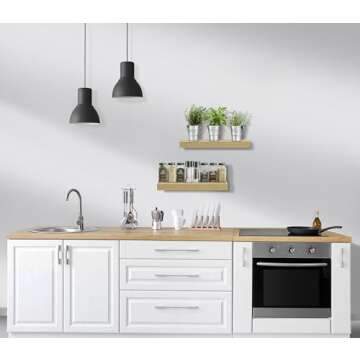 Sorbus Floating Shelves for Wall, Bathroom Shelves Wall Mounted for Kitchen, Bedroom, Bathroom Storage Over Toilet, Hanging Book Shelf for Wall Home Decor Living Room (Maple Wood, 2 Pack)