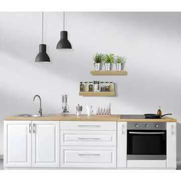 Sorbus Floating Shelves for Wall, Bathroom Shelves Wall Mounted for Kitchen, Bedroom, Bathroom Storage Over Toilet, Hanging Book Shelf for Wall Home Decor Living Room (Maple Wood, 2 Pack)