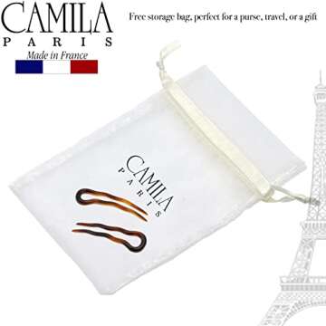 Camila Paris AD823 French Twist Stick Hair Fork, 2 Small Wavy U Shaped Hair Pin Clip for Spiral Updo Bun, Tortoise Shell, Fashion Flexible Durable Styling Hair Accessories for Women, Made in France