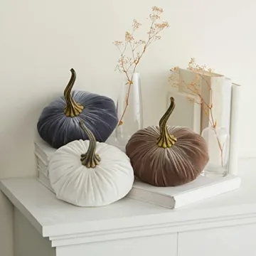 Set of 3 Elegant Velvet Pumpkins for Cozy Fall Decor