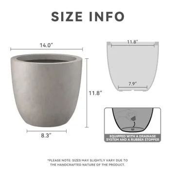 Kante 14" Stylish Concrete Planter for Indoor Outdoor Use